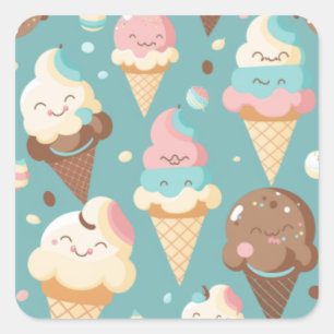 Cute colourful ice cream  square sticker