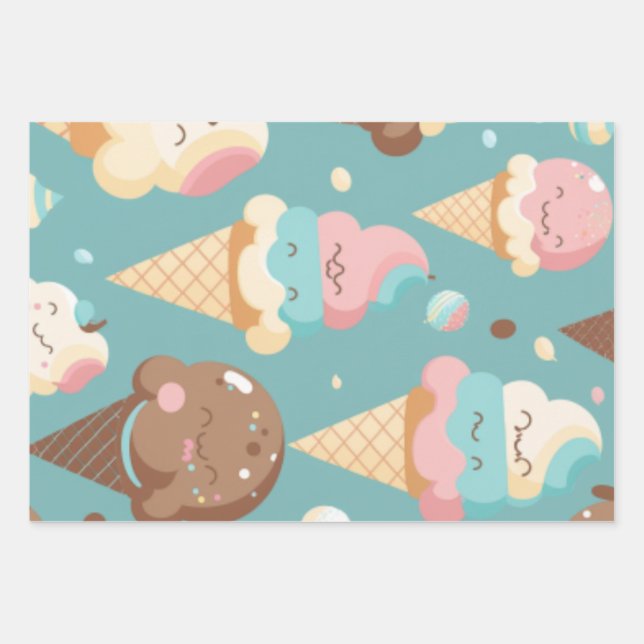 Cute colourful ice cream  wrapping paper sheet (Front)