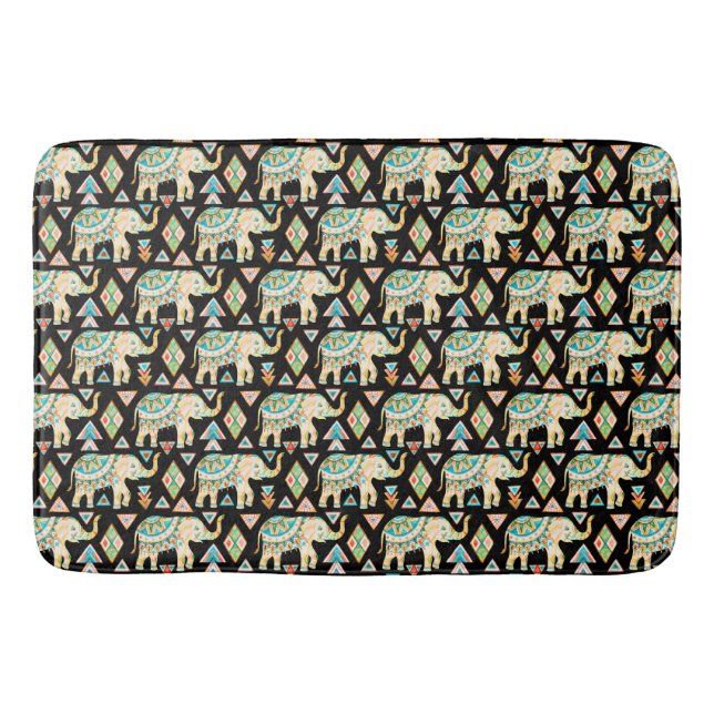 Cute colourful indian elephants pattern bath mat (Front)