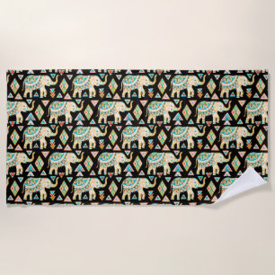 Cute colourful indian elephants pattern beach towel