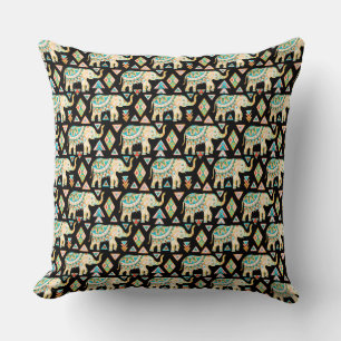 Cute colourful indian elephants pattern cushion