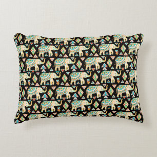 Cute colourful indian elephants pattern decorative cushion