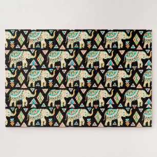 Cute colourful indian elephants pattern jigsaw puzzle