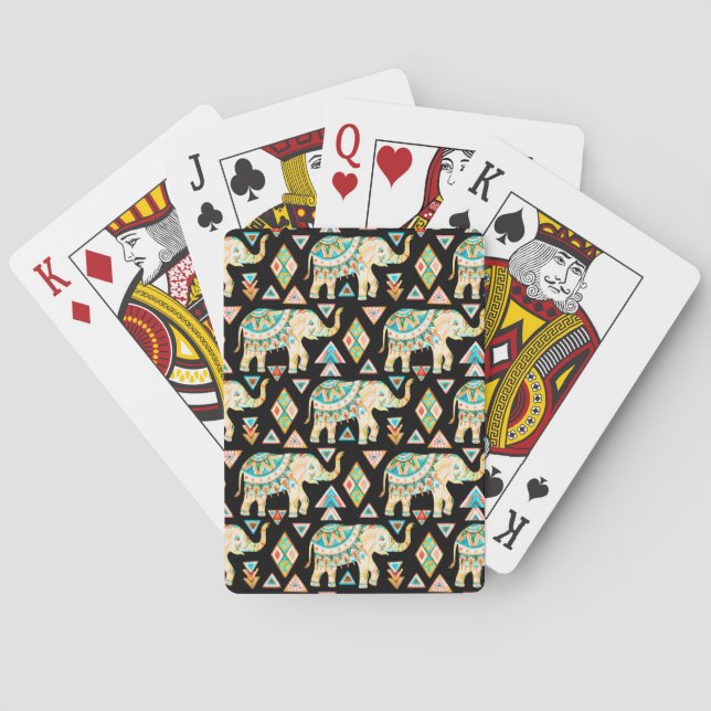 Cute colourful indian elephants pattern playing cards (Back)