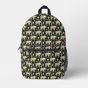 Cute colourful indian elephants pattern printed backpack