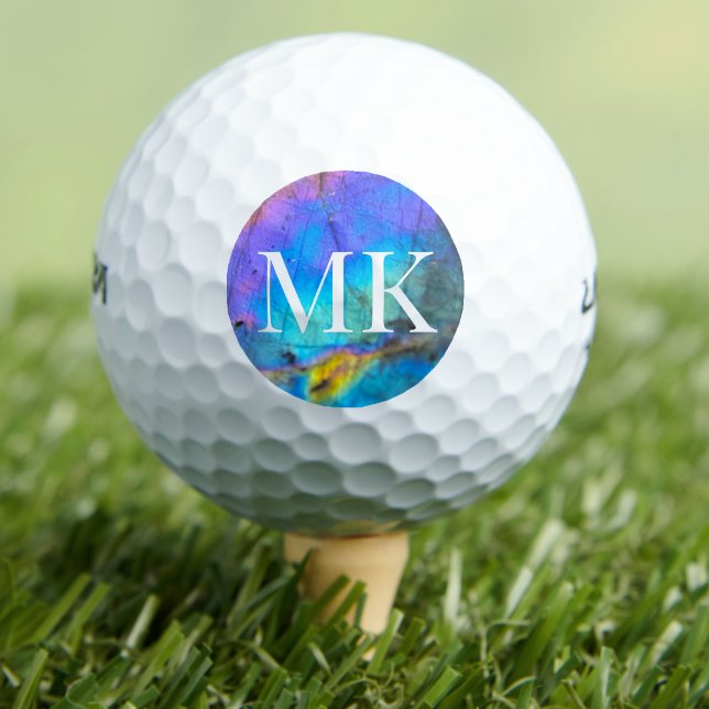 Cute Colourful Initial Monogram Golf Balls (Cute Colorful Labradorite Crystal Initial Monogram Golf Balls)