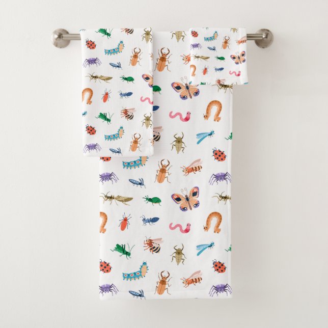 Cute Colourful Insect Pattern Bath Towel Set (Insitu)