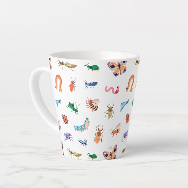 Cute Colourful Insect Pattern Latte Mug (Left Angle)