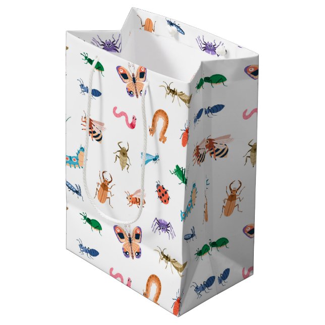 Cute Colourful Insect Pattern Medium Gift Bag (Front Angled)