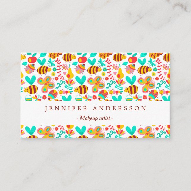 Cute colourful insects patterns business card (Front)