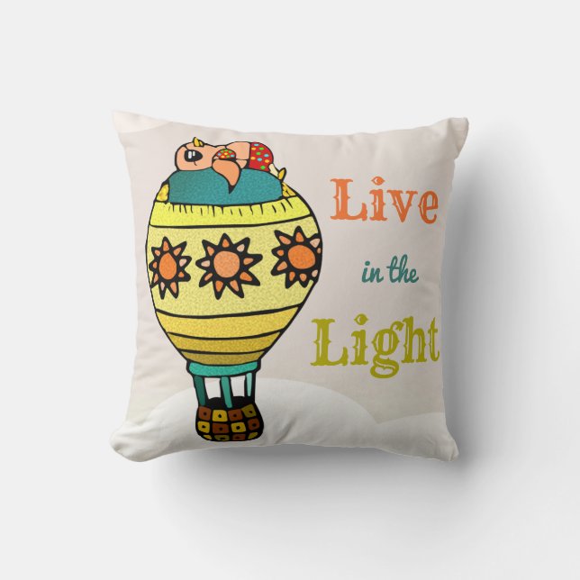 Cute Colourful Inspirational Sunbathing Bird Kids Cushion (Front)