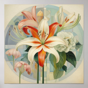 Cute Colourful Instant Download Vintage Lily Flowe Poster