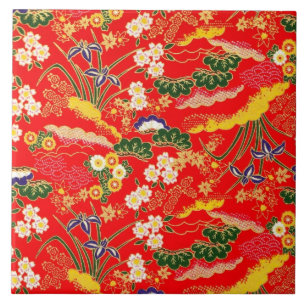 Cute colourful japanese floral patterns ceramic tile