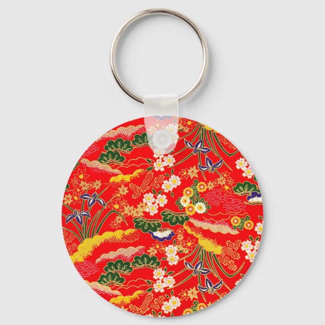 Cute colourful japanese floral patterns key ring (Front)