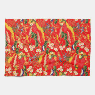 Cute colourful japanese floral patterns tea towel