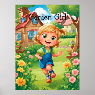 Cute Colourful Joyful Garden Girl AI Poster
