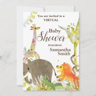 Cute Colourful Jungle Animals Tropical Art Shower Invitation