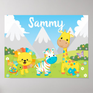 Cute Colourful Jungle Friends Kids Poster