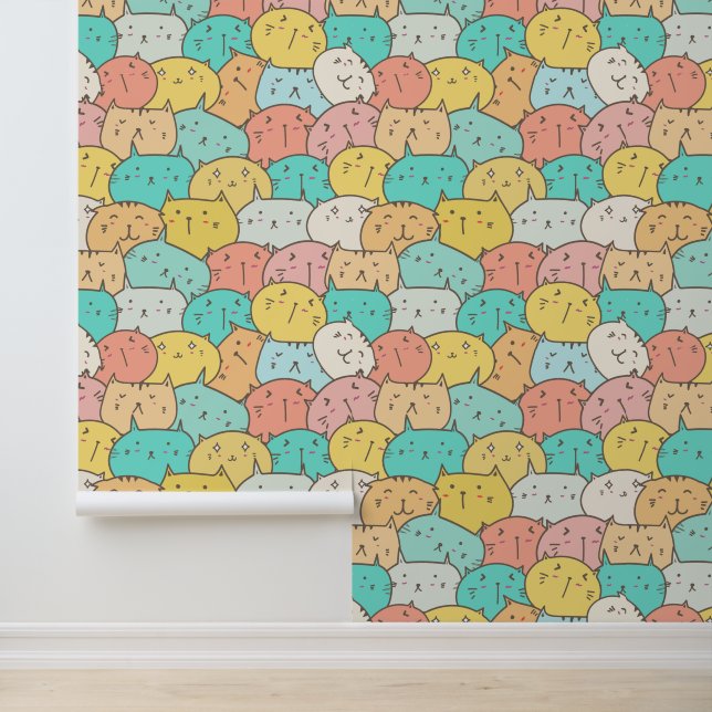 Cute Colourful Kawaii Cat Removable Wallpaper (Application)