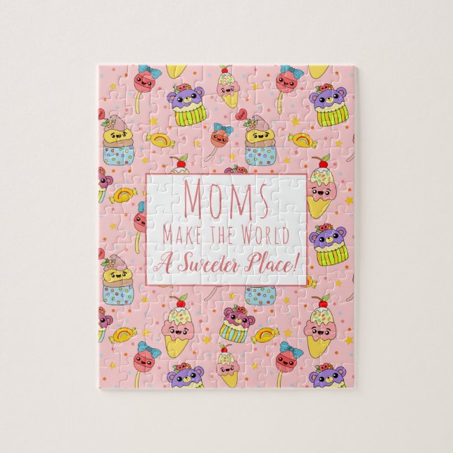 Cute Colourful Kawaii Sweet Pattern Mothers Day Jigsaw Puzzle (Vertical)