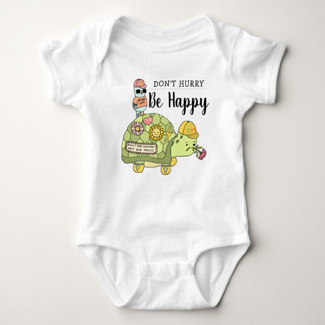 Cute Colourful Kawaii Tortoise Cartoon Be Happy Baby Bodysuit (Front)