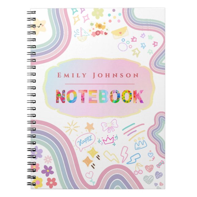Cute Colourful Kid’s Name Bright Rainbow Colours Notebook (Front)