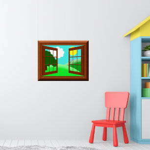 Cute Colourful Kids Cartoon Window View Poster