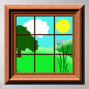 Cute Colourful Kids Cartoon Window View Poster
