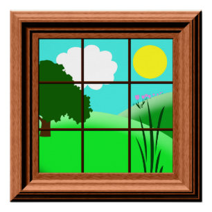 Cute Colourful Kids Fake Window View Cartoon Poste Poster