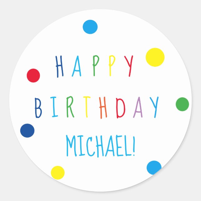 Cute Colourful Kids Happy Birthday Round Sticker (Front)