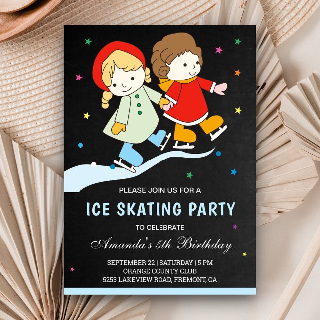 Cute Colourful Kids Ice Skating Birthday Party Invitation (Creator Uploaded)