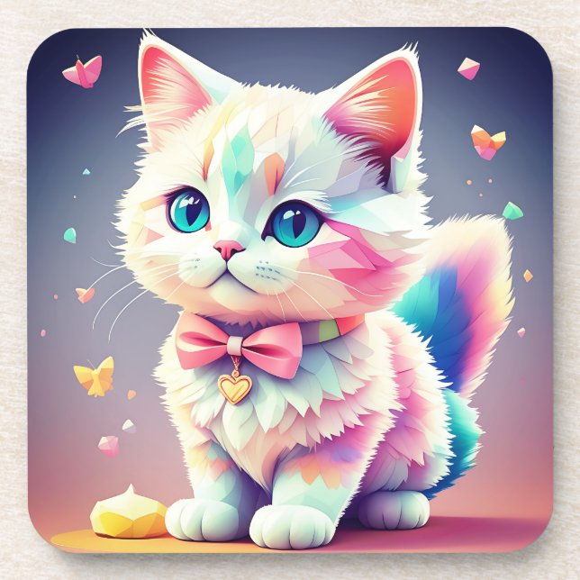 Cute Colourful Kitten-84301 Coaster (Front)
