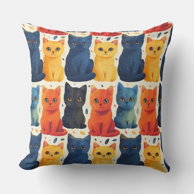 Cute colourful kittens children's pattern  cushion (Front)