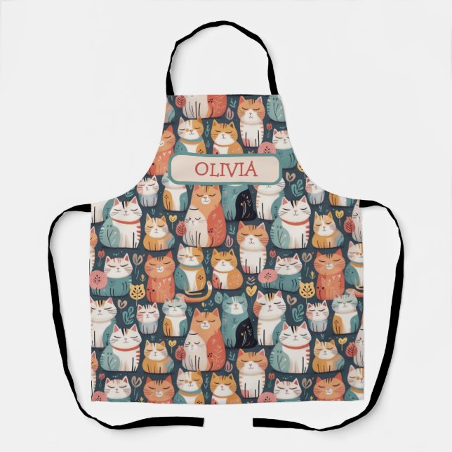 Cute Colourful Kittens Pattern Apron (Front)