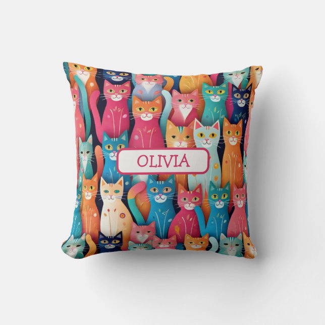 Cute Colourful Kittens Pattern Cushion (Front)