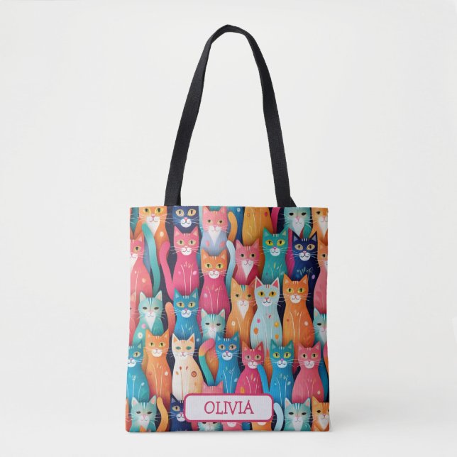 Cute Colourful Kittens Pattern Tote Bag (Front)