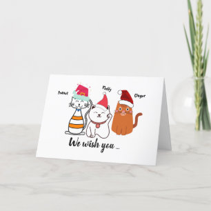 Cute Colourful Kitty Cat Merry Christmas   Holiday Card
