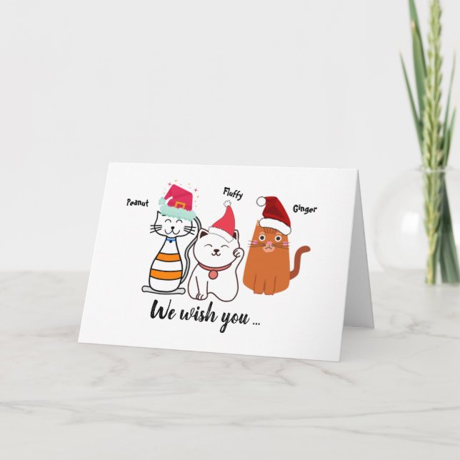 Cute Colourful Kitty Cat Merry Christmas   Holiday Card (Front)