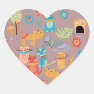 Cute Colourful Kitty Cats Gifts for Cat Lovers Heart Sticker
