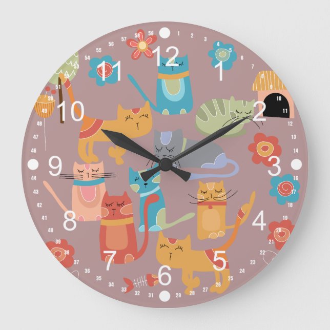 Cute Colourful Kitty Cats Gifts for Cat Lovers Large Clock (Front)