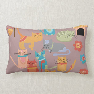 Cute Colourful Kitty Cats Gifts for Cat Lovers Lumbar Cushion