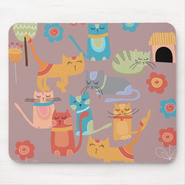 Cute Colourful Kitty Cats Gifts for Cat Lovers Pin Mouse Pad (Front)