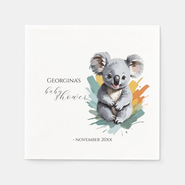 Cute Colourful Koala Baby Shower Napkin (Front)