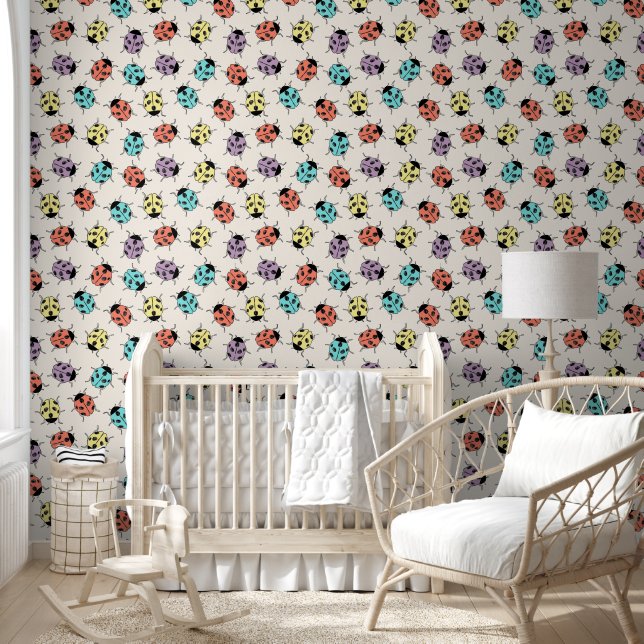 Cute Colourful Ladybug Pattern Kids Wallpaper (Kids)