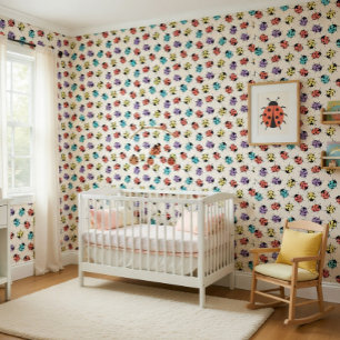 Cute Colourful Ladybug Pattern Kids Wallpaper