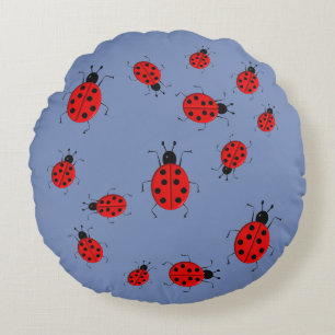 Cute colourful ladybugs clip art round cushion