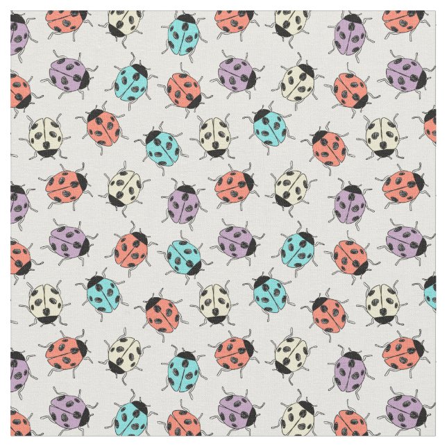 Cute Colourful Ladybugs Pattern Fabric  (Close Up)