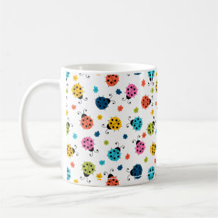 Cute Colourful Ladybugs White Pattern Coffee Mug