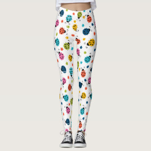 Cute Colourful Ladybugs White Pattern Leggings