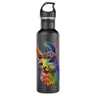 cute colourful Lama Alpaca Flower Hair for lover L 710 Ml Water Bottle